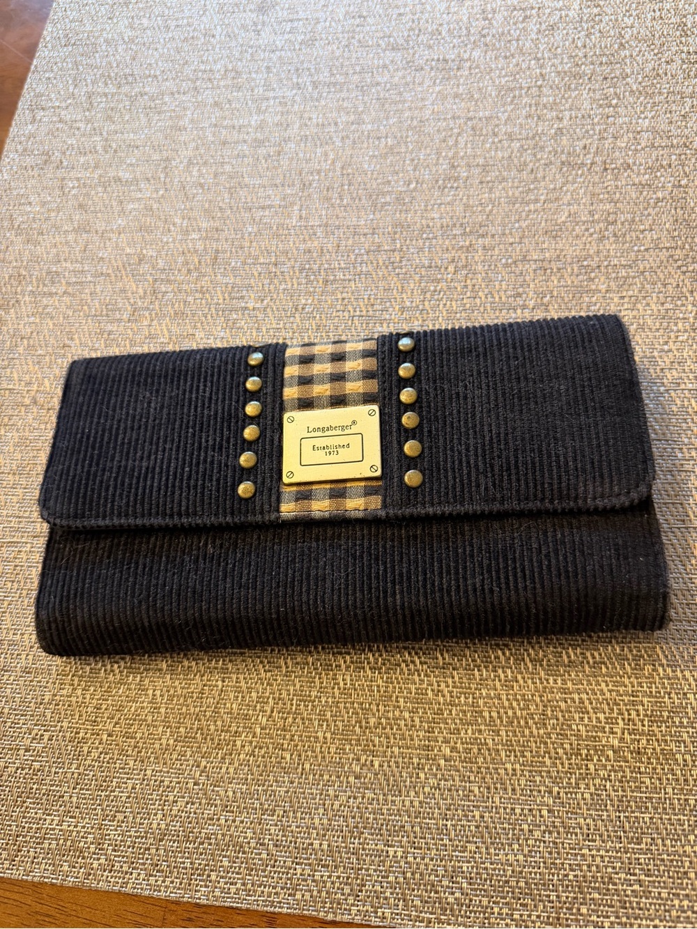 Longaberger wallet black corduroy